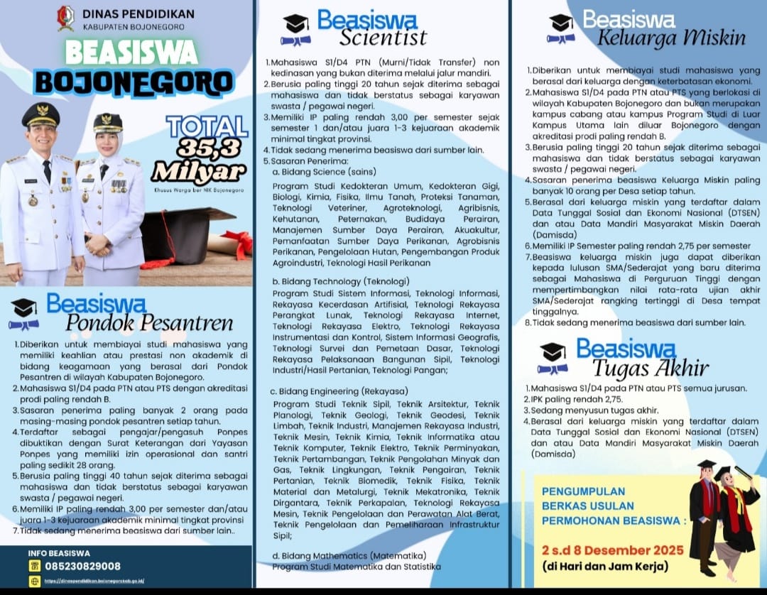 BEASISWA PENDIDIKAN TINGGI DARI PEMERINTAH KAB, BOJONEGORO